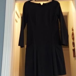 THEORY size 6 long sleeve black dress pleated bottom with pockets